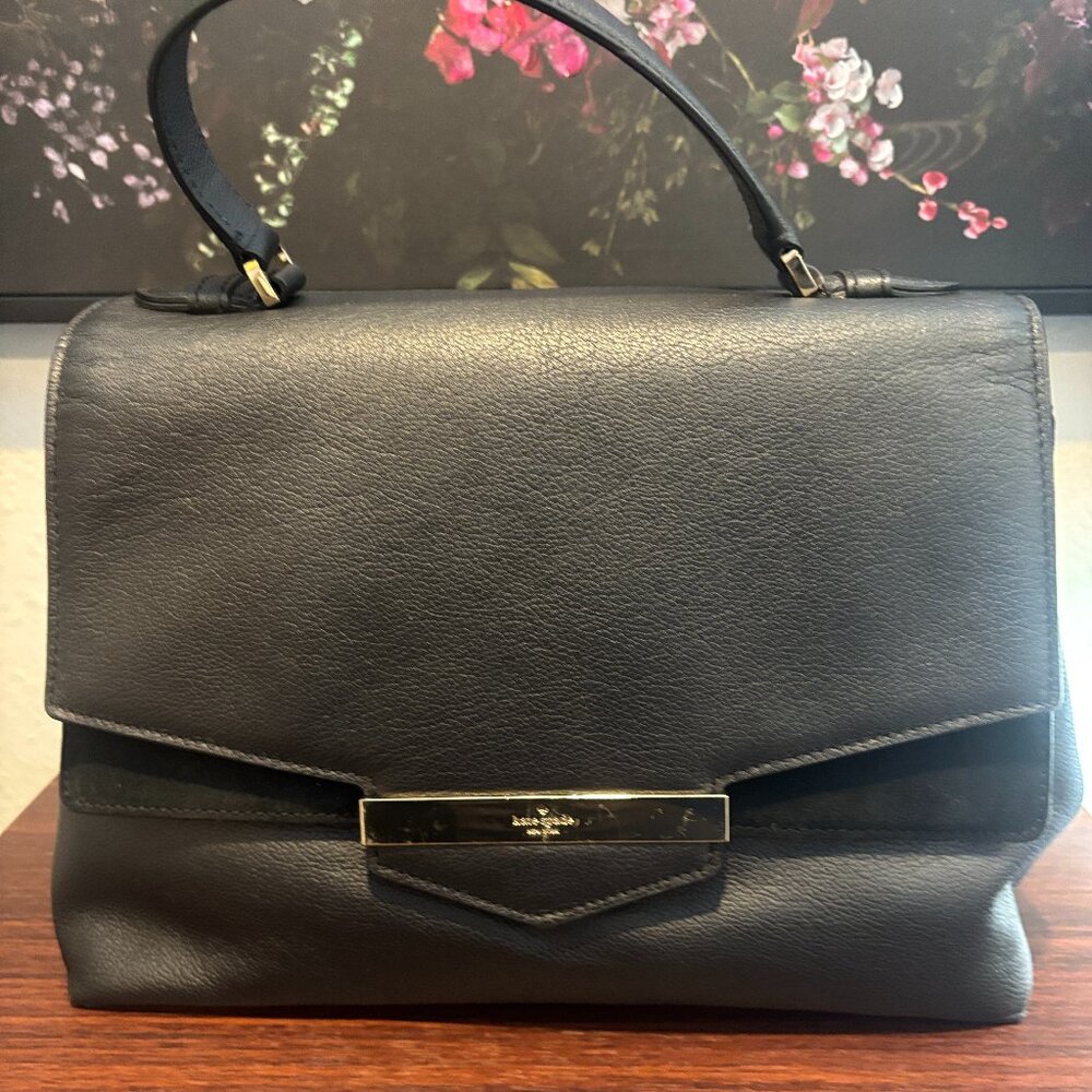 Kate Spade Pebbled Leather and Suede Flap Satchel - Carmel Court Kaela